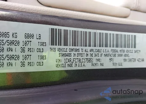 2020 Jeep Grand Cherokee Overland 4X4 from USA, damaged, VIN 1C4RJFCT0LC175851